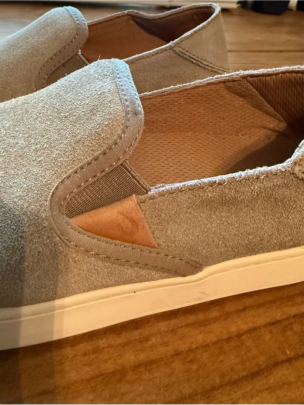 OluKai Men's Slip-On Suede Loafers in Light Gray-Taupe
